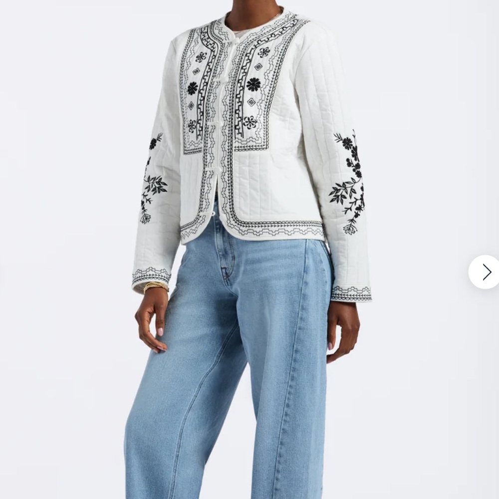 Women's Buffalo Jeans Juneau Embroidered Quilted Jacket White/Black size M NWT